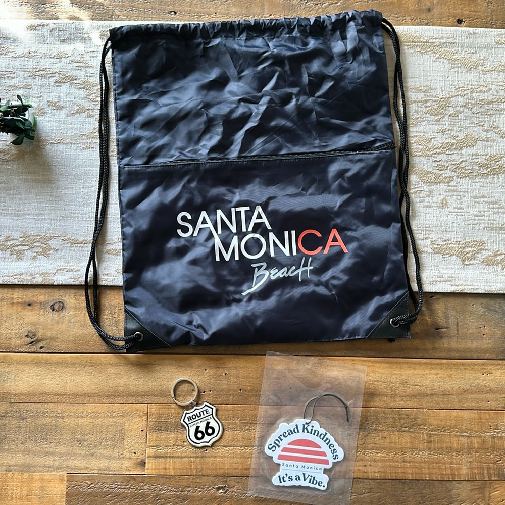 Backpack. Santa Monica Beach. Nylon. Keychain. Air freshener. NWT. Navy.